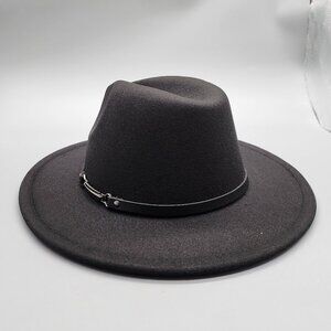 EINSKEY Womens Black Felt Fedora Hat Wide Brim Western Style New